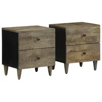VidaXL Nachttische 2 Stück Hellgrau 40x33x46 cm Massivholz Mango
