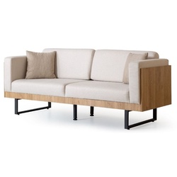 Casa Padrino Luxus 3er Sofa Creme / Braun / Schwarz 200 x 80 x H. 80 cm - Wohnzimmer Sofa - Wohnzimmer Möbel - Luxus Möbel - Wohnzimmer Einrichtung - Luxus Einrichtung