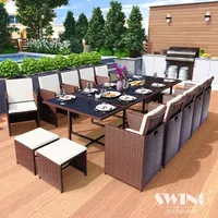 Swing&Harmonie Poly Rattan Sitzgruppe Esstisch Lounge Gartenmöbel Sitzgarnitur Set + 10x Stühle + 4x Hocker - braun