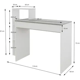 ML-Design Schreibtisch mit Regal, Tischplatte in Beton-Optik, 3 Einlegeböden, 110x72x40 cm, Holz, 2-in-1 System, für Zuh... - Grau, Holzwerkstoff, 40x91x110 Arbeitszimmer, Schreibtische, Bürotische