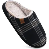 COFACE Schwarz Herren Rückstellschaum hausschuhe, warme plaid Pantoffeln für manner, flauschig plüsch Gefüttert mit Rutschfeste Gummisohle Größe 47EU - 47 EU