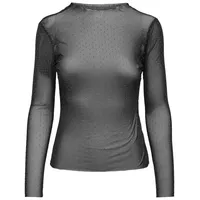 JDY Netzshirt - Meshtop langarm - Top mit Strass-Detail - Langarmshirt Mesh schwarz XS