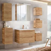 Lomadox Badmöbel Komplett-Set Luton-56-Craft 7-tlg. 180 x 200 x 46 cm Eiche Wotan / braun