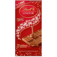 Lindt Schokolade LINDOR Milch | 100g Tafel | Feinste Vollmilch-Schokolade mit einer unendlich zartschmelzenden Füllung | Schokoladentafel | Schokoladengeschenk | 75 Jahre