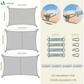 VOUNOT VOUNOT® Sonnensegel Rechteckig mit Befestigung Set, 3x4m, Grau - Grau