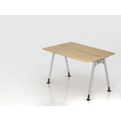 PROREGAL Schreibtisch Keijo | Eiche | BxT 120x80cm | Höhe 68-76cm | stufenlos höhenverstellbar | A-förmiges Rundrohrgestell Silber | Bürotisch