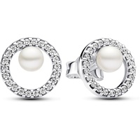 Pandora Timeless Behandelte Süßwasserzuchtperle & Pavé-Strahlenkranz Ohrringe aus Sterling Silber mit Zirkonia, 293154C01