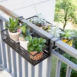 Tissting Blumenregal, Stabiles Hängendes Eisen Blumenregal für Balkon mit Wandmontage, Pflanzenhalter für Balkongeländer und Garten, Schmiedeeisen Halter für Blumentöpfe, Rechteckige Metalltöpfe Rack