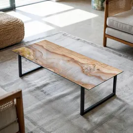 Tulup Tischplatte Rechteckig 125 x 50 cm Glas Holz im Einklang mit Harz beige