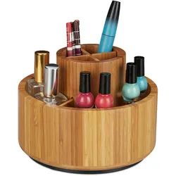 Relaxdays Make Up Organizer, Bambus, 360 drehbar, rund, für Pinsel, Lippenstift & Kosmetik, Stiftehalter, D: 20cm, natur