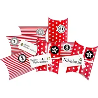 Frau WUNDERVoll® DIY ADVENTSKALENDER CHRISTKIND zum Befüllen, rot Sterne und Streifen, Ziffern grau, Kissenschachteln 15x11x4,5cm / Weihnachten, ... - Rot