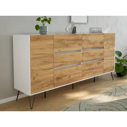 Sideboard Kommode Yako 200cm Greifraum 6 SoftClose 2 Türen Weiß/Eiche Front