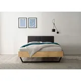 SchlafKONTOR KEKE Bett Massivholz/Metallkufe Anthrazit - Komfortables Balkenbett aus massiver Fichte mit Metallkufen - 146 x 97 x 215 cm (B/H/T)