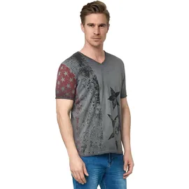 RUSTY NEAL T-Shirt RUSTY NEAL, Herren, Gr. XL, grau (anthrazit), 100% Baumwolle, bedruckt, normal, V-Ausschnitt, Shirts T-Shirt, mit V-Neck