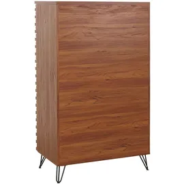 Mendler Kommode HWC-M49, Highboard Schrank, 3D-Design 5 Schubladen MDF Metall 145x80x44cm ~ Walnuss-Optik