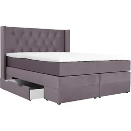 Home Affaire Boxspringbett HOME AFFAIRE "Elegance", lila (flieder), B:141cm L:210cm, Samtoptik (100% Polyester);Struktur (100% Polyester), Komplettbetten, Boxspringbett, mit schöner Knopfheftung, in den Härtegraden H2 & H3, inkl. Schubladen