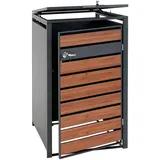 Mendler XL 1er/2er-Mülltonnenverkleidung HWC-J81, Mülltonnenbox, Metall 36kg anthrazit ~ Kirsche-Holzoptik dunkelbraun