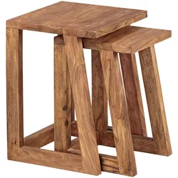 KADIMA DESIGN 2er Set MUMBAI Beistelltisch Massivholz Sheesham Design Wohnzimmer-Tisch eckig Nachttisch Satztisch