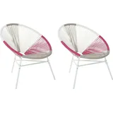 Beliani Gartenstuhl 2er Set Weiß Beige Rosa Polyrattan Spaghetti-Optik Modern Mexikanischer Stil Outdoor Balkon Terrasse Garten Möbel - Bunt/Weiß/Beige/Rosa