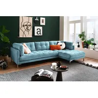 Trends by HG Ecksofa Landau L-Form, in Cord-Stoff mit Metallfuß blau