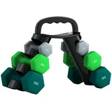 SPORTNOW Hanteln Set 6 Kurzhanteln mit Klappbarem Hantelständer, 2 x 1kg, 2 x 3kg, 2 x 5kg Hexagon-Hanteln, Kugelhantel für Fitness, Gymnastik, Zuhause