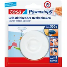 Tesa Powerstrips Deckenhaken - Selbstklebender, drehbarer Haken in Weiß zum Aufhängen von Decken-dekoration - Mit Powerstrips Large - Bis zu 500 g Halteleistung