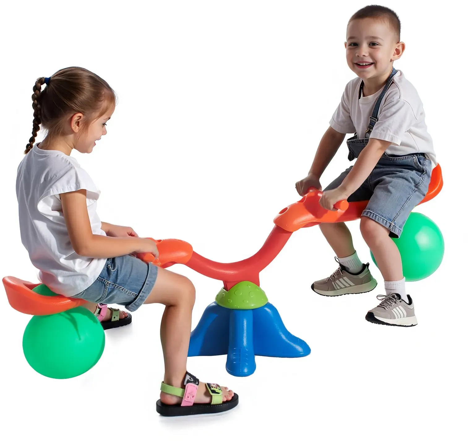VEVOR Kinderwippe, 24,9 kg Tragkraft pro Sitz, Gartenwippe mit Griffen, Karussellwippe für draußen, 360 Grad drehbar, Schaukelwippe für Kinder ab 3 Jahren, mehrfarbig, 126x35x65 cm