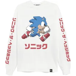 Langarmshirt RECOVERED "Sega Arcade Text Oversized", Herren, Gr. XXL, weiß, 100% Baumwolle, bedruckt, casual, Kurzarm, Shirts, mit coolem Sonic-Print