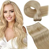 LaaVoo Tressen Echthaar Extensions Weft Blond Braun Echthaar Extensions zum Einnähen 35cm Tressen Echthaar Extensions Dunklbraun Hellbraun Hellblond #P12/24 80g