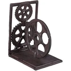 Relaxdays Buchstütze Retro, Gusseisen, Bücher, DVDs, Zahnräder, Filmrolle, Deko Buchwinkel HxBxT: 16 x 13 x 10 cm, braun