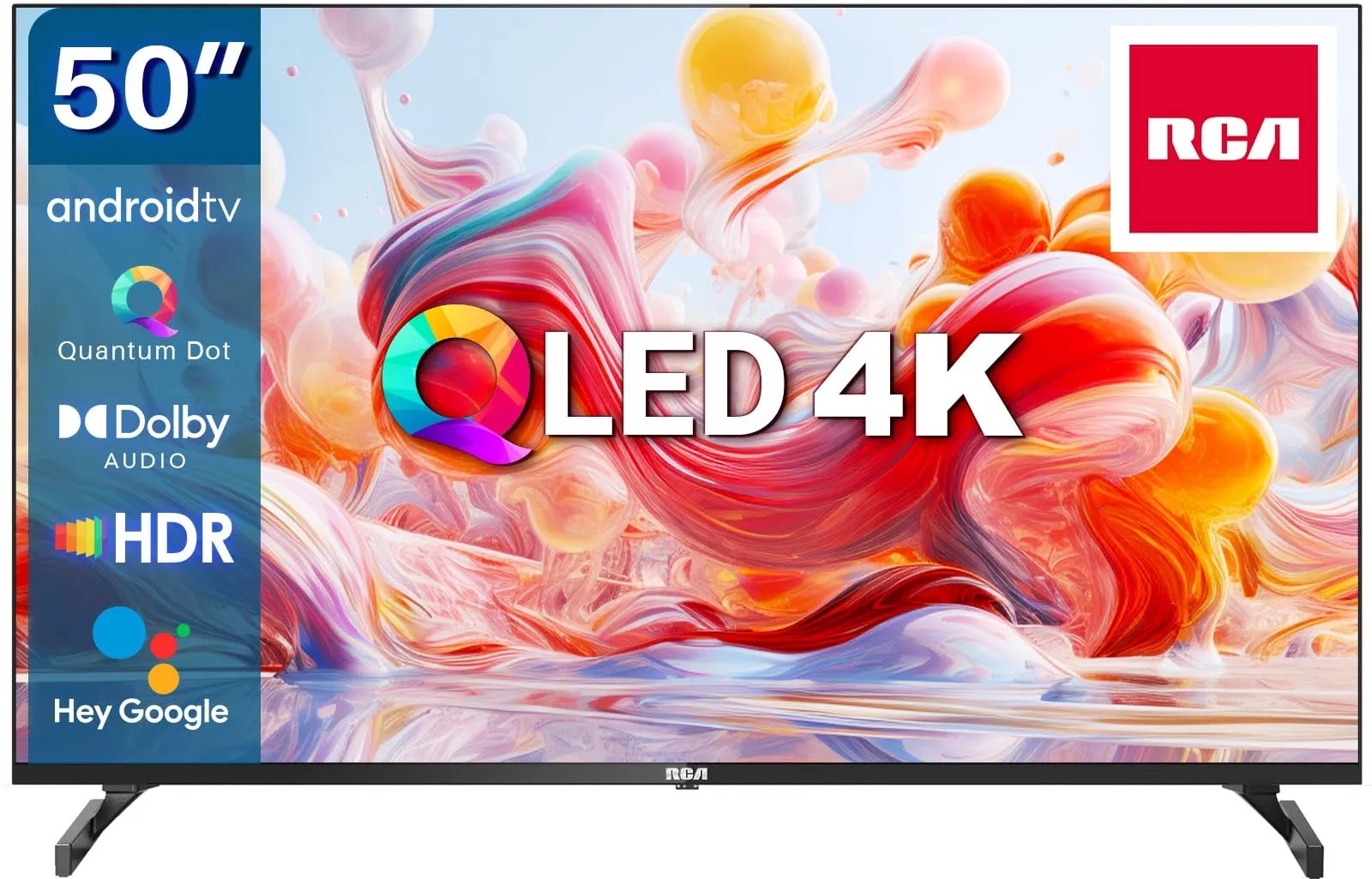 RCA RQ50 QLED 4K Smart TV 50 Zoll(Fernseher 127cm) UHD, HDR,Frameless,Google Play Store(10000+APPs),Google Assistant,WiFi 2.4G/5G