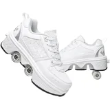 GeRRiT Schuhe Mit Rollen Versenkbarer Technischer Skateboardschuhe Sport Schuhe Kinder Rollschuhe Outdoor Turnschuhe Jungen und Mädchen 4 Rollschuhe,White-42EU - 42