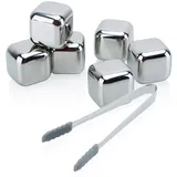 Intirilife Whiskey Steine in SILBER - Je 2.5 x 2.5 cm- 6 Stück wiederverwendbare Edelstahl Eiswürfel mit Aufbewahrungsbox-