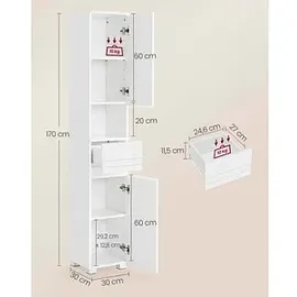 VASAGLE Badschrank weiß 30,0 x 30,0 x 170,0 cm