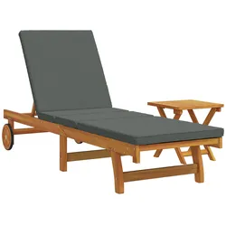 vidaXL Sonnenliege mit Rollen, Tisch und Kissen Massivholz Akazie