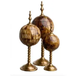 Casa Padrino Luxus Dekoration aus 3 kugelförmigen Skulpturen Büffelhorn Antik Braun / Messing - Hotel Einrichtung