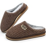 KuaiLu Braun Hausschuhe Herren 47, Winter Wollmischung Gestrickte Pantoffeln Herren,Warme Plüsch Gefütterte Hause Slippers mit Memory Foam - 47 EU