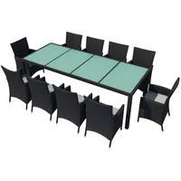 vidaXL 11-tlg Garten-Essgruppe mit Auflagen Poly Rattan Schwarz