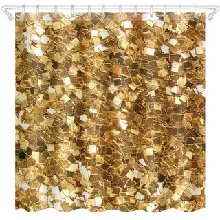 Nunubee Duschvorhang 180 x 200 cm Bedruckt Anti-Schimmel und Wasserabweisend Waschbar Shower Curtain mit 12 Ringe, Goldener Glitzer