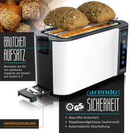 Arendo Toaster Edelstahl, mit Brötchenaufsatz, Display - Touch, wärmeisoliert, verschiedene Schlitze