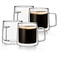 CNGLASS Doppelwandige Latte Macchiato Gläser (Set 4x300ml), Kaffeegläser mit Griff,Klare Isolierte Kaffeetassen Glas für Latte, Cappuccino, Teebeutel