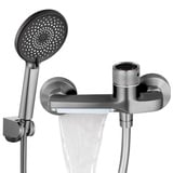 Badewannenarmatur mit Handbrause, Badewannenarmatur Wasserfall Armatur Badewanne Mischbatterie, Messing Wandhalterung Wannenarmatur (Grau)