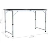 vidaXL Campingtisch Klappbar Grau Aluminium 120x60 cm