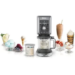 Ninja NC501 CREAMi Deluxe 11-in-1 Eiscreme und Eiscreme für Eis, Sorbets, Smoothies, gefrorene Getränke und mehr, 11 Programme mit 2 XL Pint-Behältern Familiengröße, perfekt für Kinder, Silber