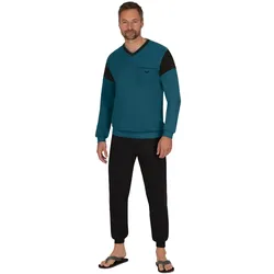 Schlafanzug TRIGEMA "TRIGEMA Schlafanzug in modischem Design", Herren, Gr. XL, blau (petrol), 100% Baumwolle, Basic, Homewear-Sets