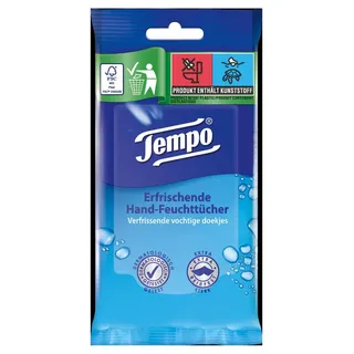 Tempo Handreinigungstücher Erfrischend 1-lagig weiß, 10 Tücher
