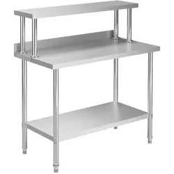 DELUKE® Edelstahl Arbeitstisch mit Aufsatzboard SASO 120x60x120cm mit Aufkantung, Gastro-Arbeitstisch mit Ablage Arbeitsfläche Küchen-Arbeitstisch