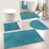 Badematte MY HOME "Juna, Badvorleger, Badezimmer Teppich, Zen, Scandi, Boho" Gr. 4, blau (petrol), H:15mm, Baumwolle, Badematten, Badematte, Baumwolle, Hoch-Tief-Effekt, weich
