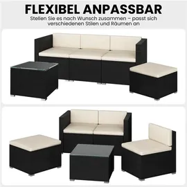 Yaheetech 5er-Loungeset Rattan schwarz/beige