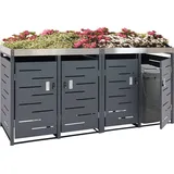 Mendler 4er-Mülltonnenverkleidung HWC-H40b, Mülltonnenbox, Pflanzkasten Edelstahl-Metall-Kombi 78kg 110x230x62cm erweiterbar